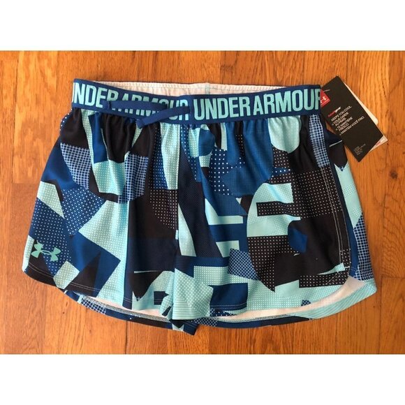 NWT Under Armour Girls Size L Running Shorts Heat Gear Blue Loose Fit - Picture 1 of 5